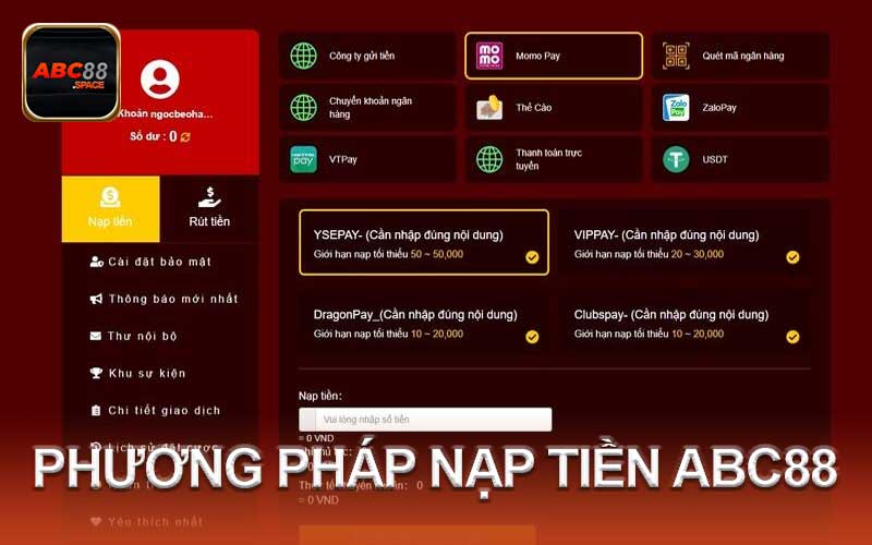 các phương pháp nạp tiền abc88